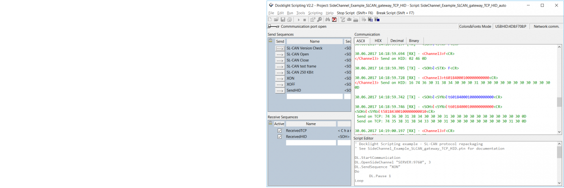 Docklight Scripting Screenshot - USB HID device testing